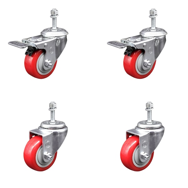 Service Caster 3 Inch SS Red Poly Swivel 10mm Threaded Stem Caster Total Lock Brake, 2PK SCC-SSTSTTL20S314-PPUB-RED-M1015-2S2 - main